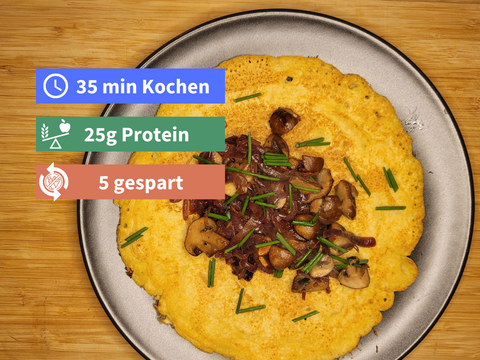 Proteinreiche Pfannkuchen mit Champignons und Salat